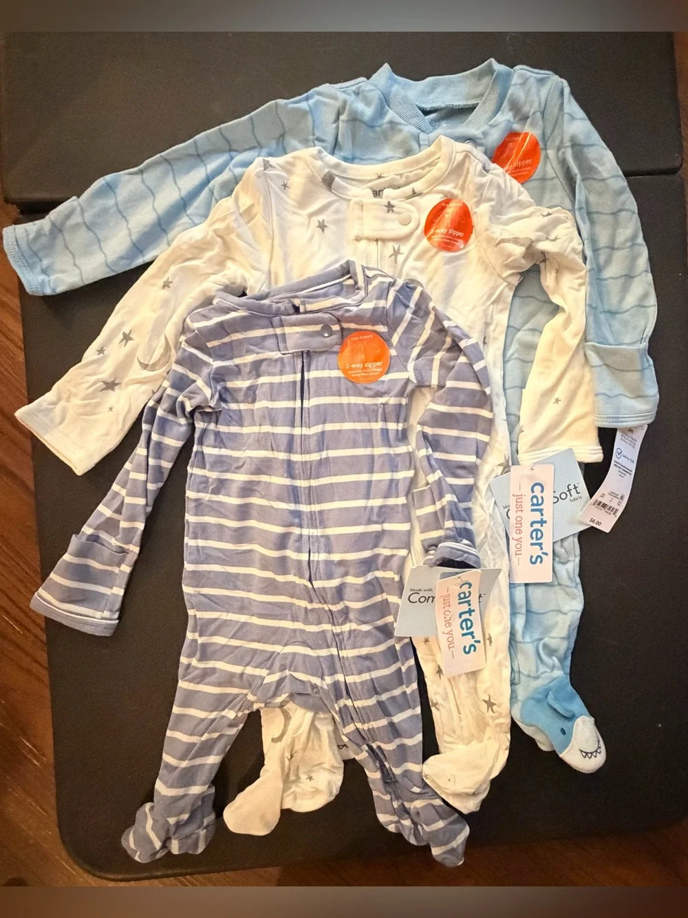 Carter's Light Blue, White & Blue Stripe Baby Footed One-Piece Set
